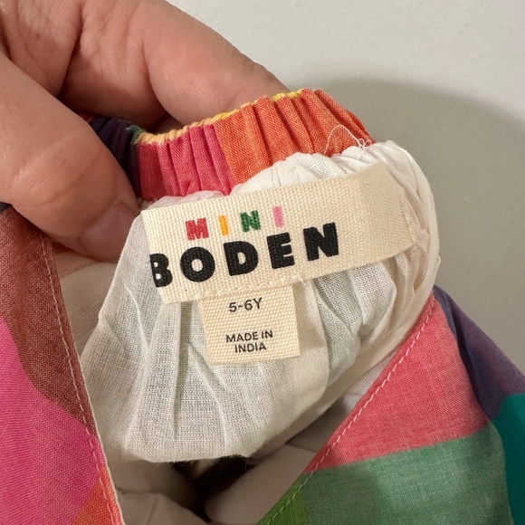 Mini Boden Girls Gingham Cross Back Plaid Neon Sz 5-6 Yr NWT - Picture 6 of 6